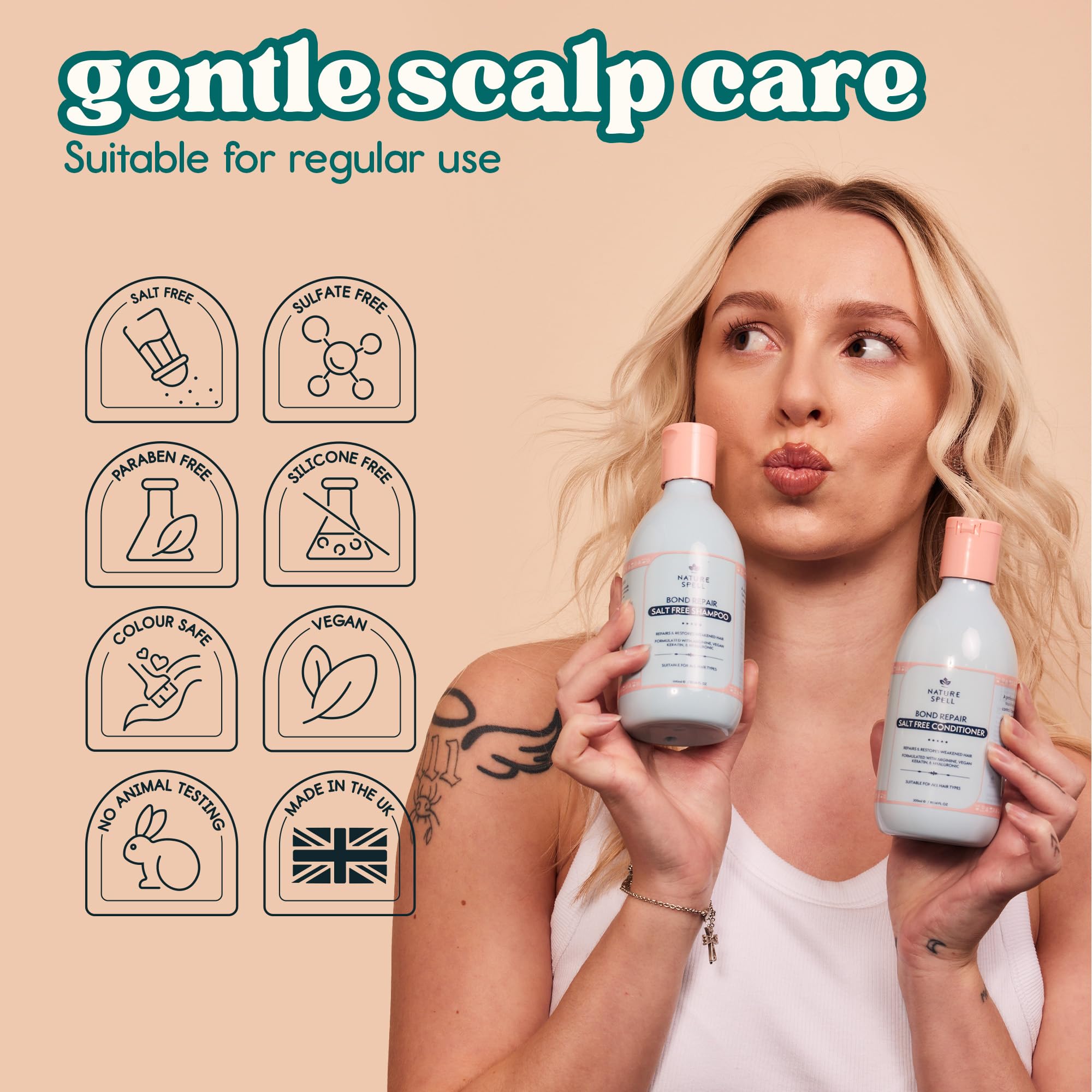 Nature Spell Bond Repair Shampoo & Conditioner Set, Sulfate & Paraben Free, Repairs & Nourishes with Keratin & Hyaluronic Acid, Color Safe, For All Hair Types, Vegan, Pack of 2, 10.14 fl oz Each - Image 7