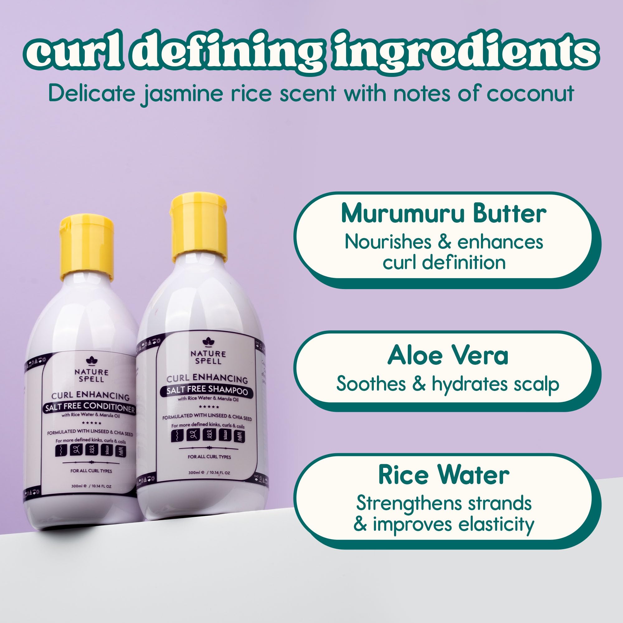 Nature Spell Curl Shampoo & Conditioner Set, Sulfate & Paraben Free, Moisturizes & Hydrates Kinks, Coils & Curls, with Coconut Oil & Aloe Vera, Color Safe, For All Curl Types, Vegan, 10.14 fl oz Each - Image 4