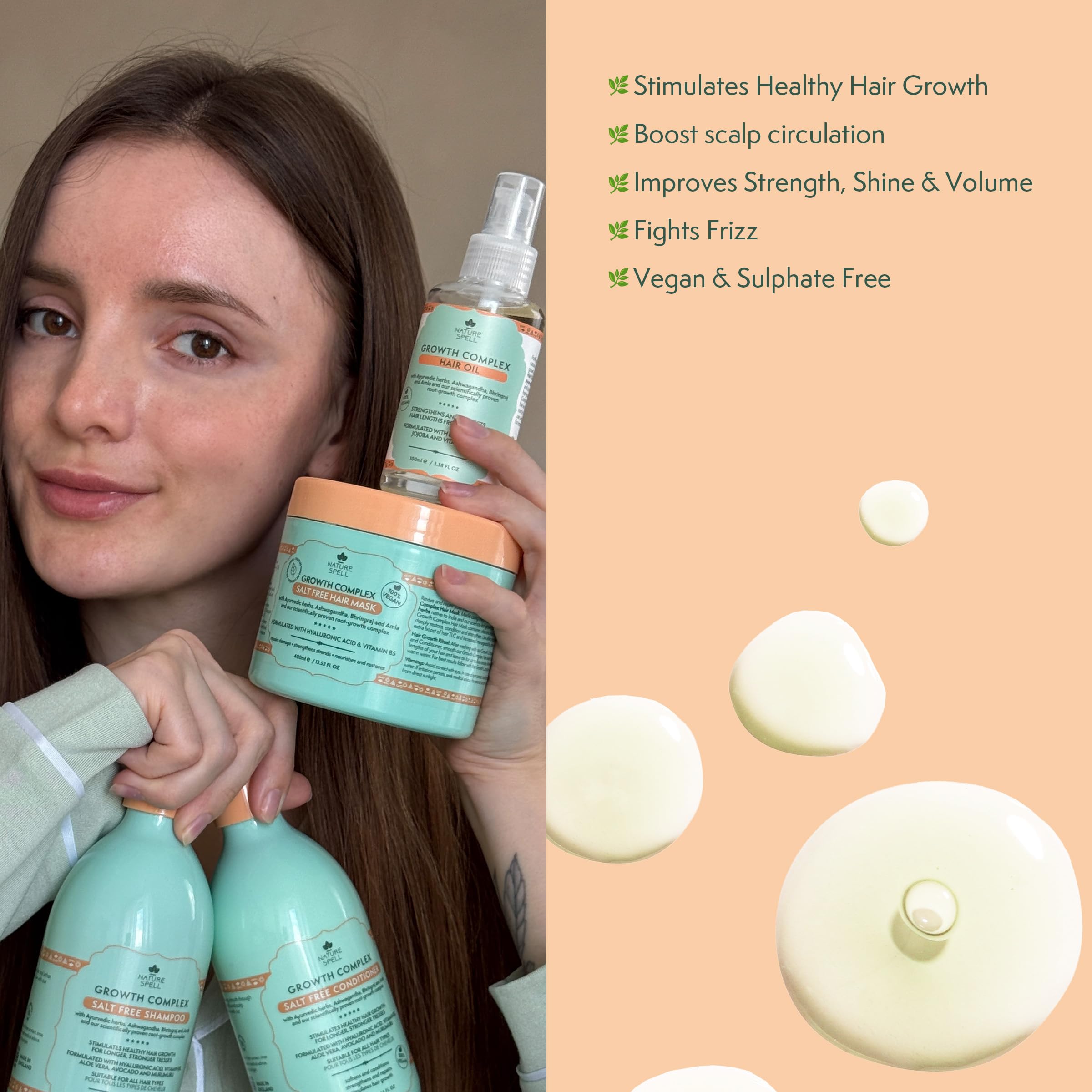 Nature Spell Growth Complex Haircare Set of 4 with Shampoo and Conditioner, Hair Growth Oil and Hair Mask,Salt & Sulphate Free,Vegan - Image 7