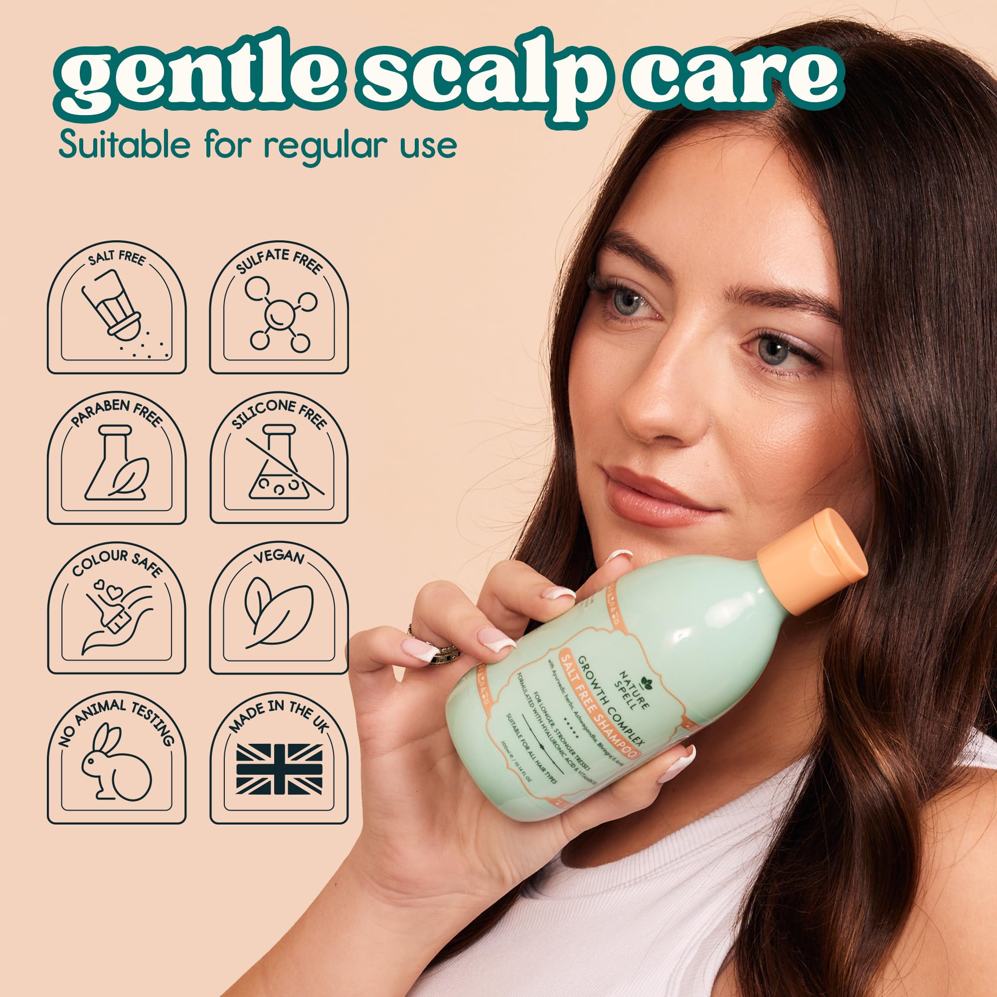 Nature Spell Hair Growth Complex Shampoo, Sulfate & Paraben Free, Nourishing & Strengthening, Infused with Hyaluronic Acid & Vitamin B5, For All Hair Types, Vegan, 10.14 fl oz - Image 6