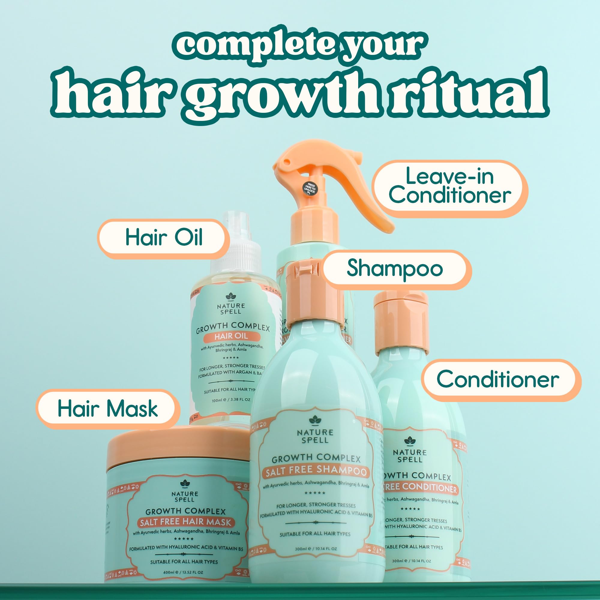 Nature Spell Hair Growth Complex Shampoo, Sulfate & Paraben Free, Nourishing & Strengthening, Infused with Hyaluronic Acid & Vitamin B5, For All Hair Types, Vegan, 10.14 fl oz - Image 8