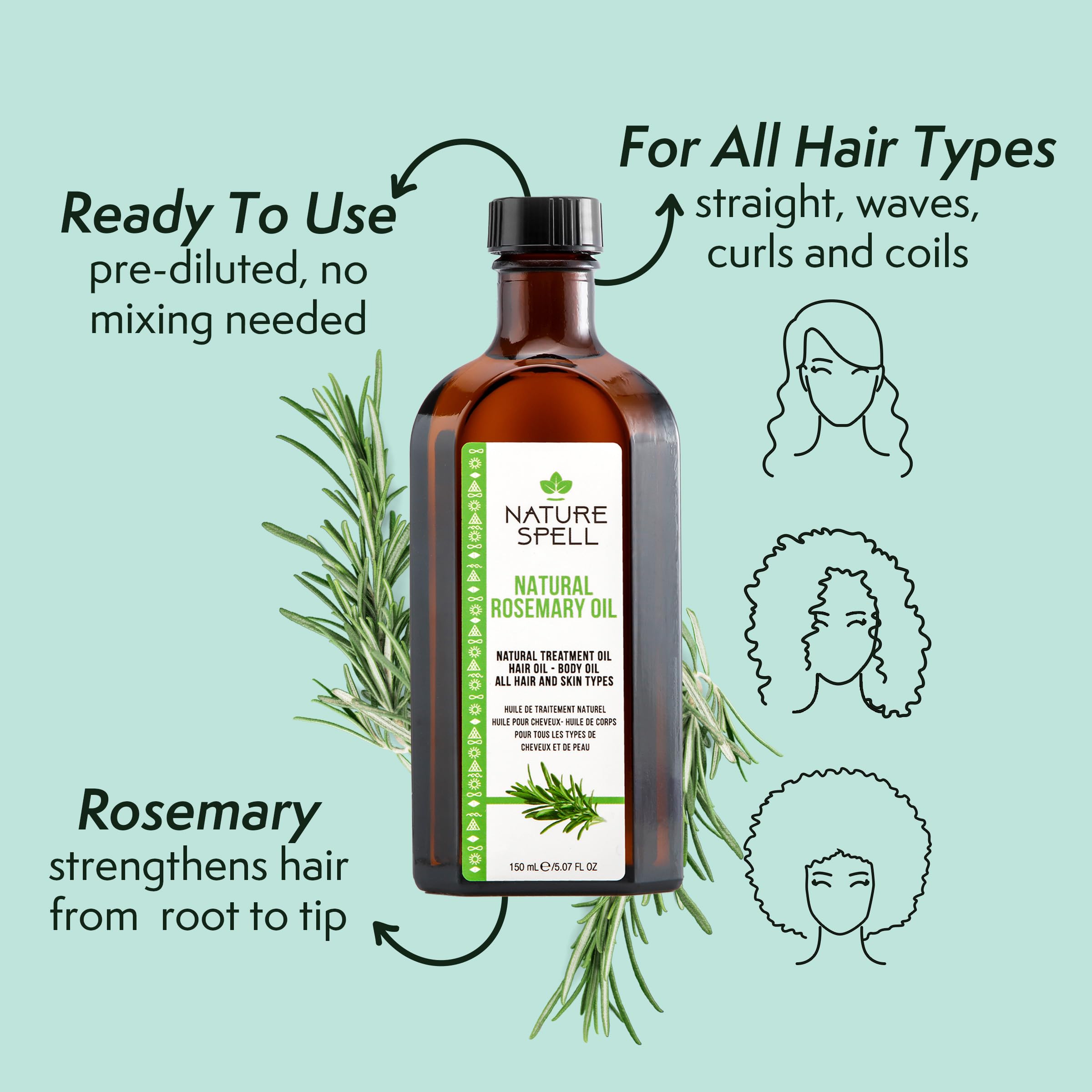 Nature Spell Rosemary Oil with Growth Complex for Hair Growth & Hydration, Shampoo and Conditioner Set, 5.07 & 10.14 Fl Oz - Image 3