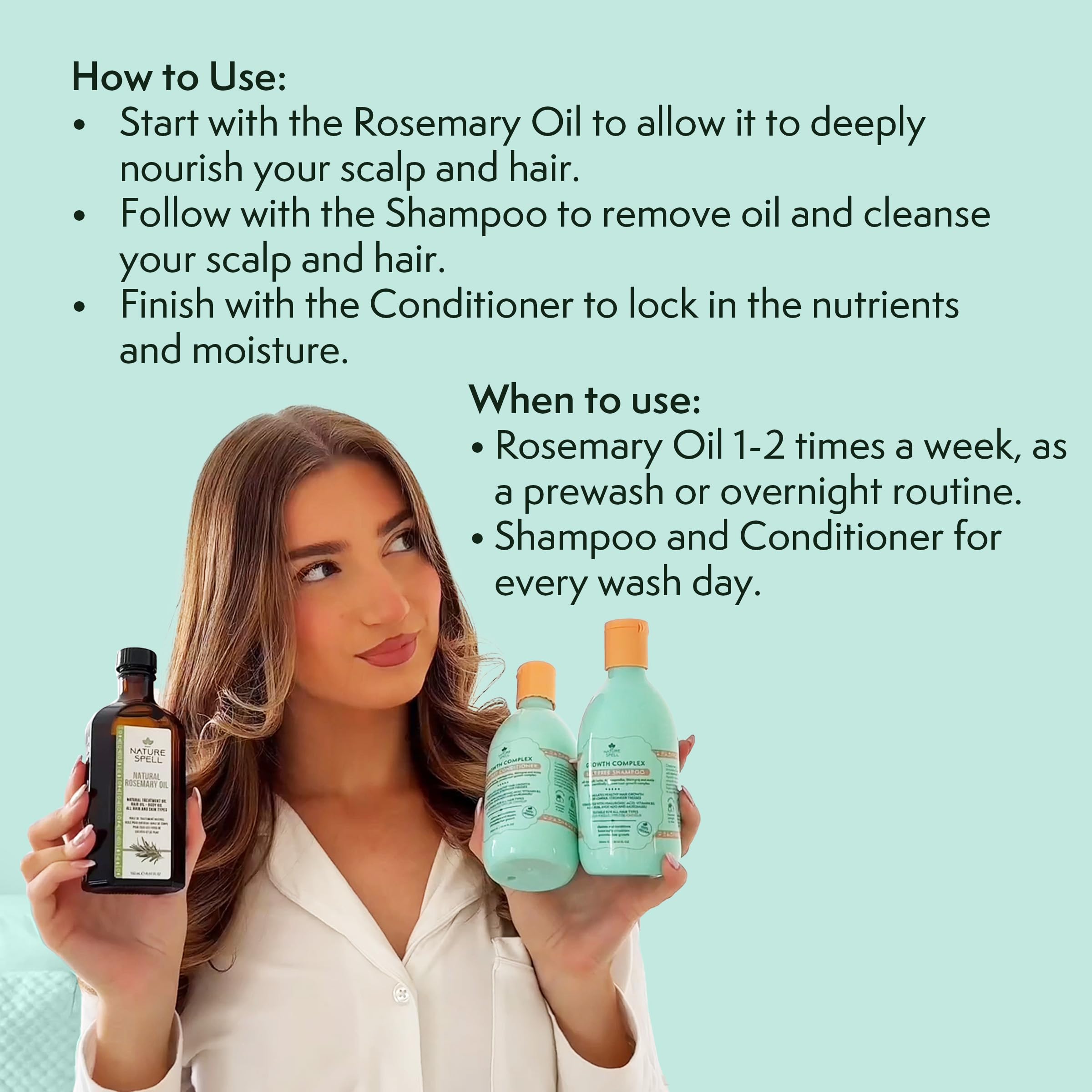 Nature Spell Rosemary Oil with Growth Complex for Hair Growth & Hydration, Shampoo and Conditioner Set, 5.07 & 10.14 Fl Oz - Image 5