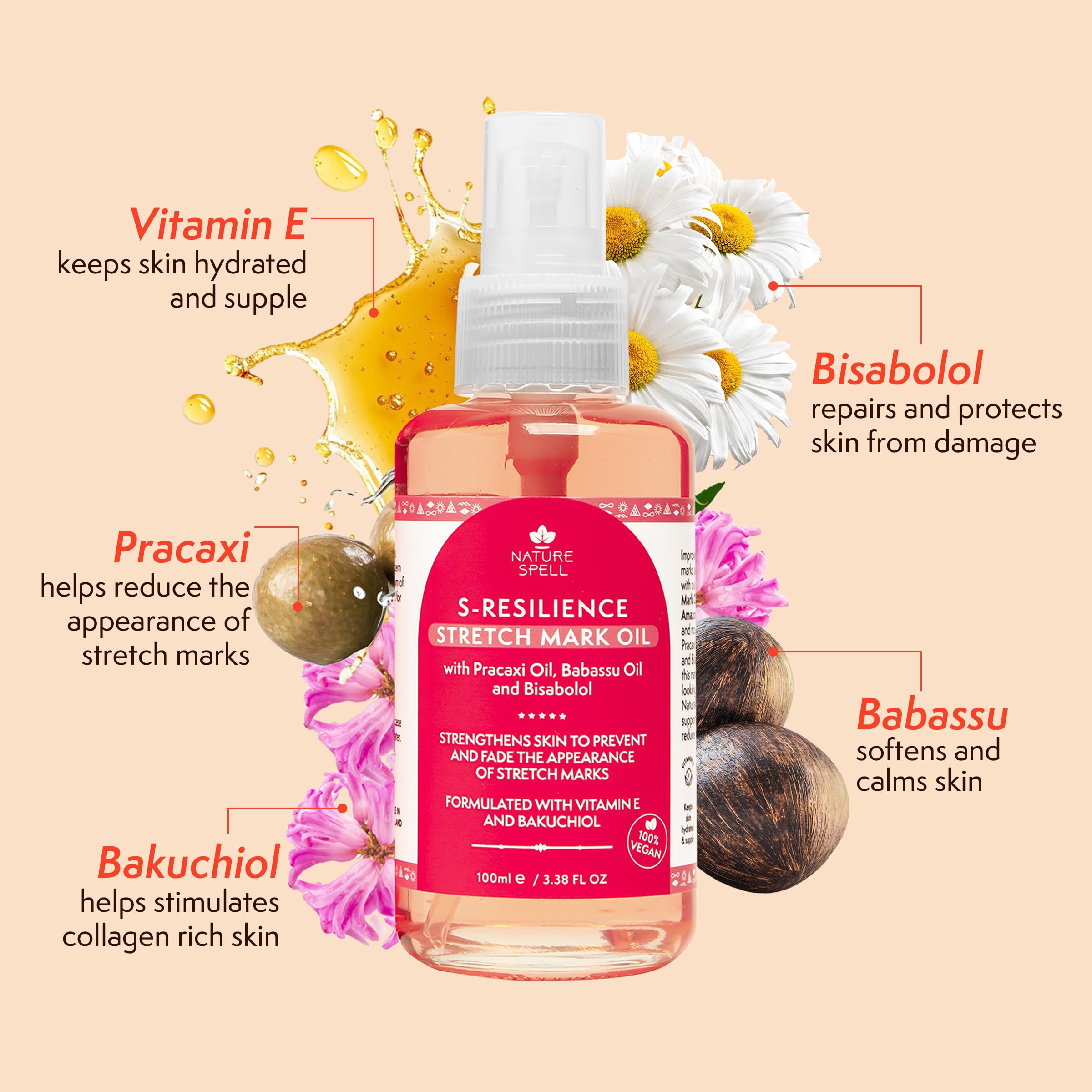 Nature Spell Stretch Mark Oil For Women, Vegan Body Oil for Stretch Marks, Scars & Uneven Skin Tone, 3.38 Fl Oz - Image 3